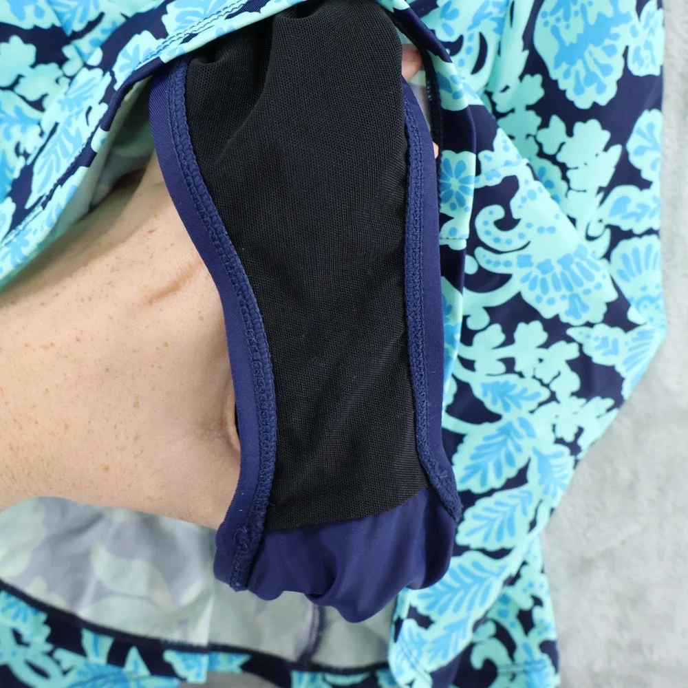 Swim Solutions Swimdress Womens 8 Blue Floral Empire Waist Modest Resort NWT - Picture 11 of 15